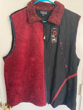 Vtg KD Spring Artwear Patchwork Asymmetric Boucle Fleece Zip Up Vest